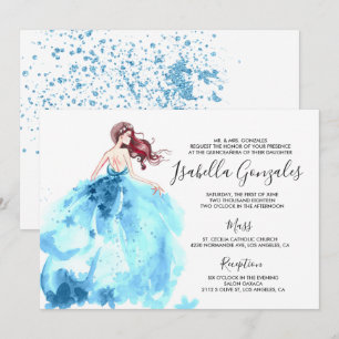 Königsblaues Glitzerkleid Quinceañera-Einladung Einladung