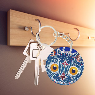 Königsblaues Kaleidoskop-Katzenkunstwerk Keychai Schlüsselanhänger