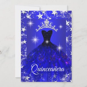 Königsblaues Kleid funkelnde Tiara Sterne Quincean Einladung