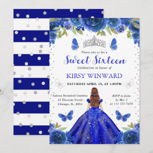 Königsblaues Kleid Rothaarige Prinzessin Sweet 16 Einladung
