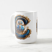 Königsblaues Monogramm Buchstabe C Kaffeetasse (Vorderseite Links)