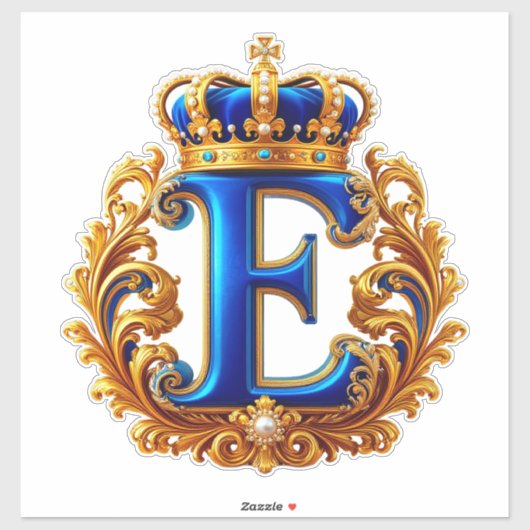 Königsblaues Monogramm Buchstabe E Aufkleber (Blatt)