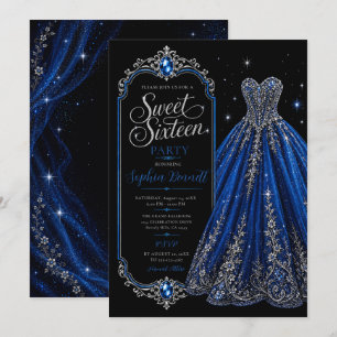 Königsblaues Sweet 16 Geburtstags Kleid Einladung