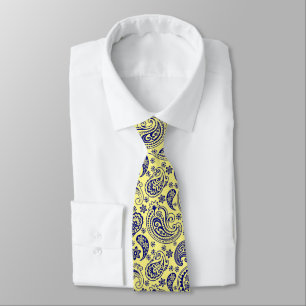 Königsblaues und gelbes vintage Paisley-Muster Krawatte