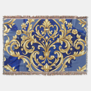 Königsblaues und goldenes barockes Damastmuster  Decke