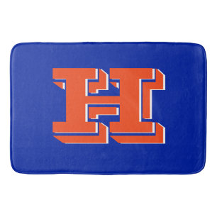 Königsblaues und oranges Hochschulfarben-Monogramm Badematte
