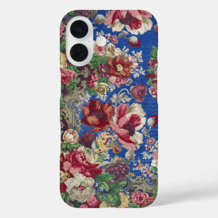 Königsblaues viktorianisches Rosen-Ornamentmuster iPhone 16 Hülle