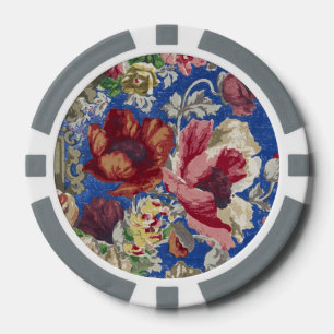 Königsblaues viktorianisches Rosen-Ornamentmuster Pokerchips