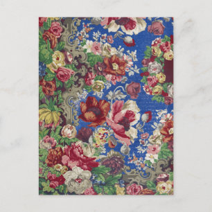 Königsblaues viktorianisches Rosen-Ornamentmuster Postkarte