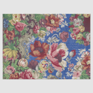 Königsblaues viktorianisches Rosen-Ornamentmuster Seidenpapier