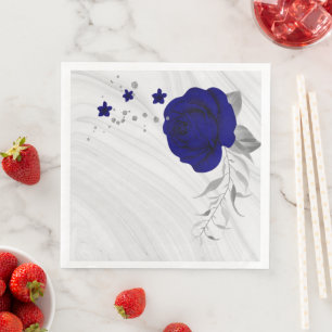 Königsblumen silberne Blätter Marmorpapier Dinn Serviette