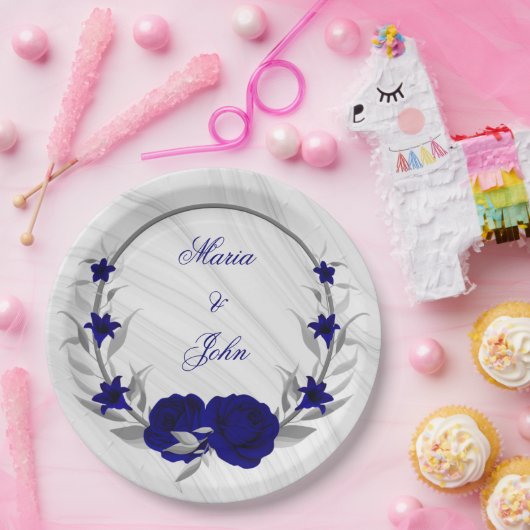 Königsblumen silberne Blätter mit Marmor Pappteller (Party)