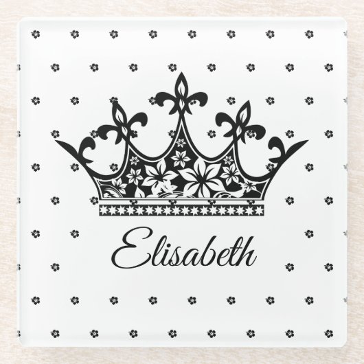 Königskrone Blumengebirge Schwarz-weiß schön Vinta Glasuntersetzer (Vorderseite)