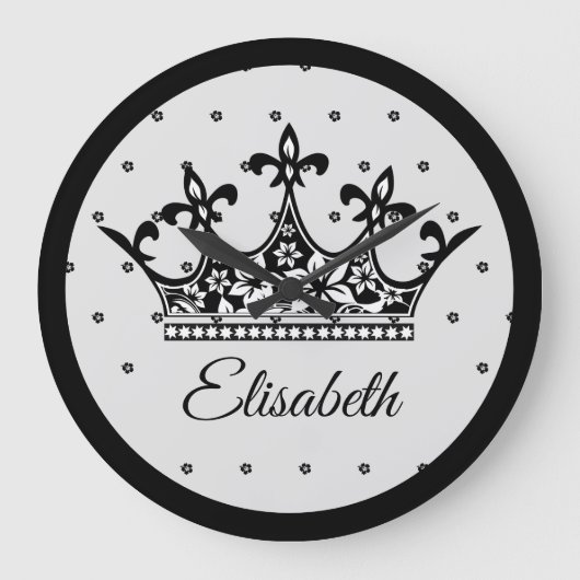 Königskrone Blumengebirge Schwarz-weiß schön Vinta Große Wanduhr (Vorderseite)