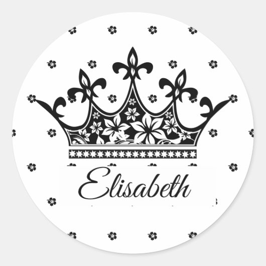 Königskrone Blumengebirge Schwarz-weiß schön Vinta Runder Aufkleber (Vorderseite)