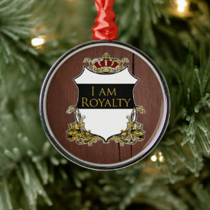 Königskronenschild Rustikal dunkles Holz Luxus Ornament Aus Metall