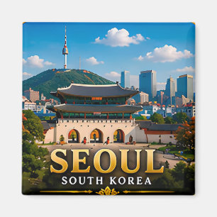Königspaläste und moderne Skyline von Seoul Magnet