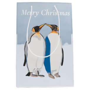 Königspinguin-Paar küsst Weihnachten  Mittlere Geschenktüte