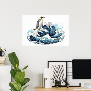 Königspinguin surft auf Wellen Poster