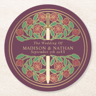 Königsschwert Hochzeit in Maubeer Royal Medieval G Runder Pappuntersetzer