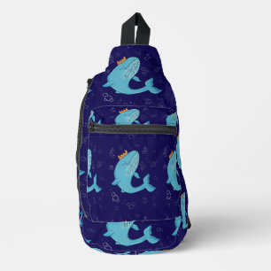 Königswal mit Krone Whimsical Ocean Folk Art Crossbody Bag