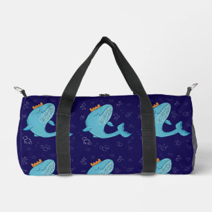 Königswal mit Krone   Whimsical Ocean Folk Art  Duffle Bag