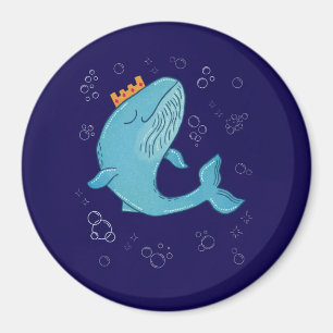 Königswal mit Krone Whimsical Ocean Folk Art Magnet