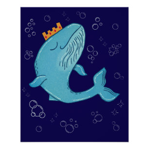 Königswal mit Krone Whimsical Ocean Folk Art Poster