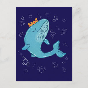 Königswal mit Krone   Whimsical Ocean Folk Art Postkarte