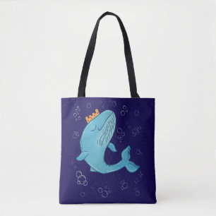 Königswal mit Krone Whimsical Ocean Folk Art Tasche