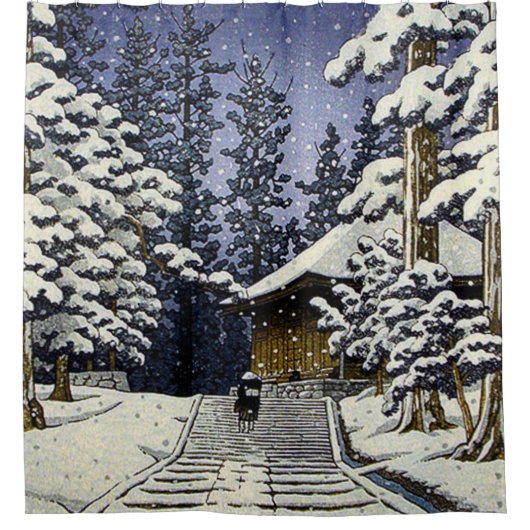 Konjikido in Snow Hiraizumi Kawase Hasui Duschvorhang (Vorderseite)