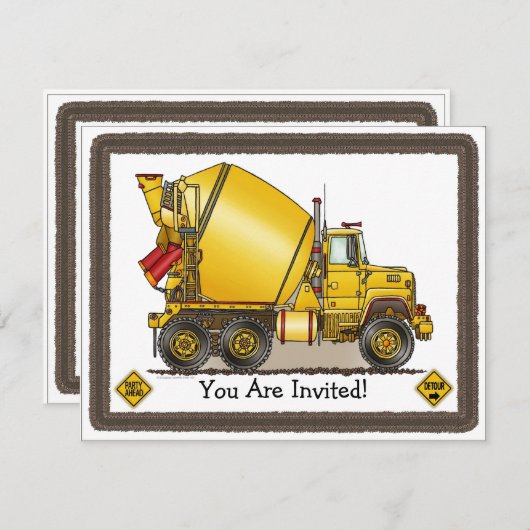 Konkreter LKW scherzt Party Einladung (Vorne/Hinten)