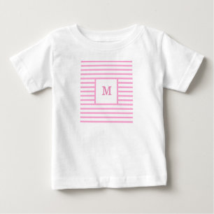 Konkretes Monogramm aus rosa und weißen Streifen Baby T-shirt