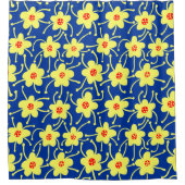 Konkurrierende Blume - Gelb und Rot auf Navy Blue Duschvorhang (Vorderseite)