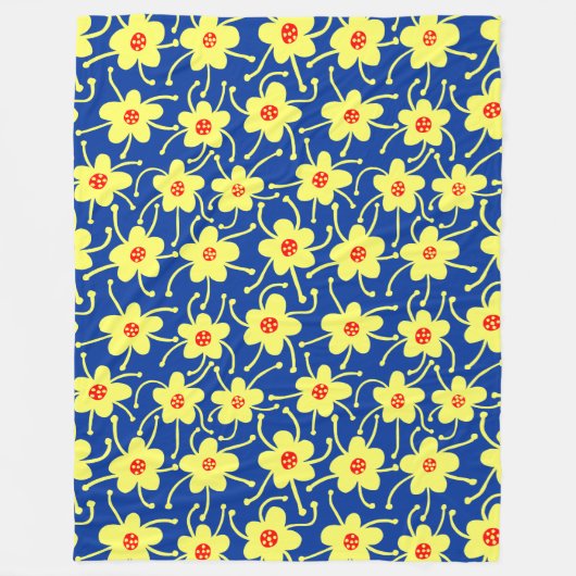Konkurrierende Blume - Gelb und Rot auf Navy Blue Fleecedecke (Vorderseite)