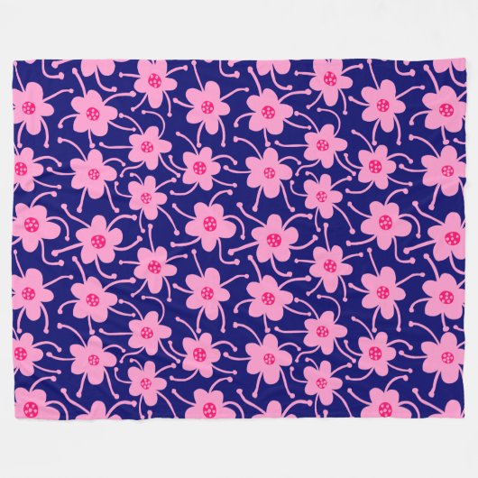 konkurrierende Blume - Neon Red and Pink on Deep N Fleecedecke (Vorderseite (Horizontal))