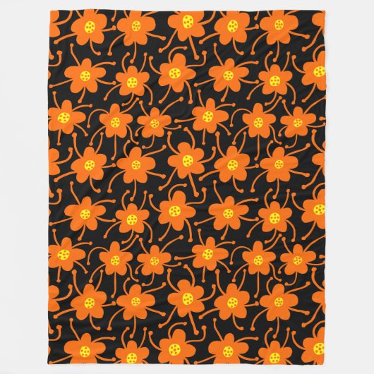 Konkurrierende Blume - Orange und Gelb auf Schwarz Fleecedecke (Vorderseite)