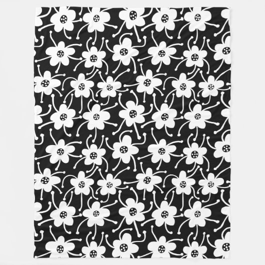 Konkurrierende Blume - Schwarz und Weiß auf Schwar Fleecedecke (Vorderseite)