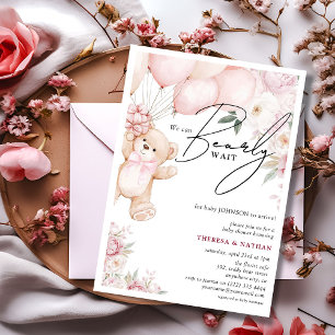 Können kaum warten Pinker Teddy & Florales Babysho Einladung