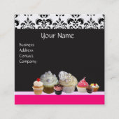 KÖNNTE KUPCAKEN,WÜSTE,Hot-Pink-schwarzer Damast Quadratische Visitenkarte (Vorderseite)