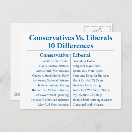 Konservative Vs. Liberale 10 Unterschiede Postkarte (Vorne/Hinten)