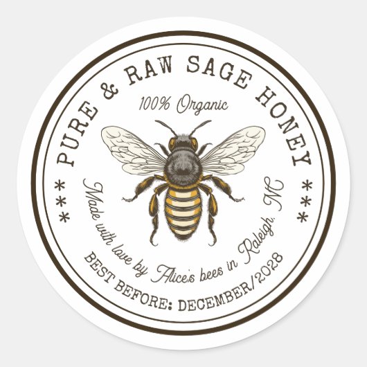 Konservenaufkleber mit Vintager Biene Runder Aufkleber (Vorderseite)