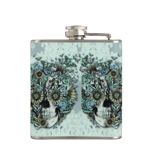 Konstanter, hellblauer Schmetterlingsschädel Flachmann (Rückseite)