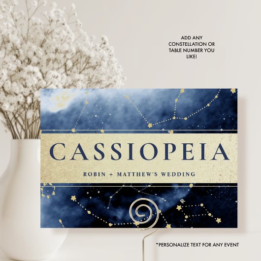 Konstellation Cassiopeia (oder Andere) Blau Gold Tischnummer