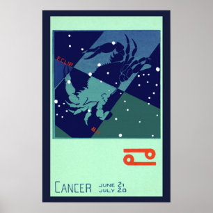 Konstellation der Vintagen Zodiac-Astrologie-Krebs Poster