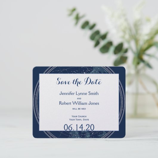 Konstellation Night Sky Wedding Save the Date (Stehend Vorderseite)