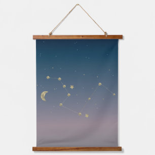 Konstellation Ombré Art Blau und Gold Wandteppich Mit Holzrahmen