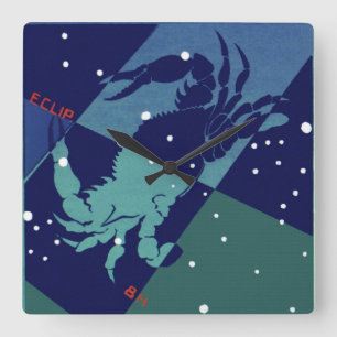 Konstellation von Krebskranken Vintage Zodiakastas Quadratische Wanduhr