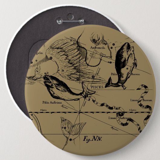 Konstellation von Pisces Hevelius um 1690 Button (Vorne & Hinten)