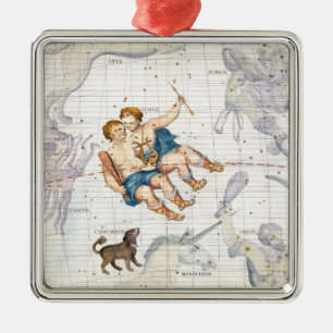 Konstellation Zwillinge mit Canis-Minderjährigem, Silbernes Ornament